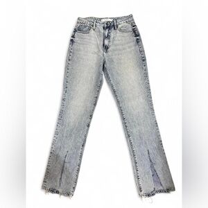 Hidden Straight Leg Jeans with Cute Slit Detail